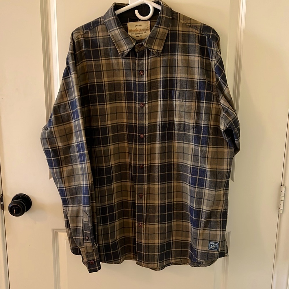 Weatherproof Vintage green/khaki plaid flannel long sleeve men’s XL